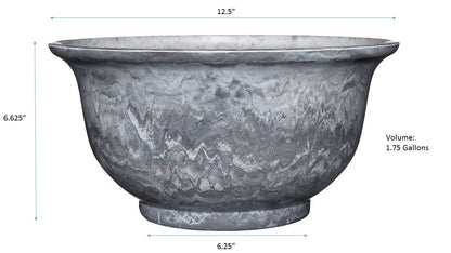 Classic Home and Garden Venetian Deep Bowl 12.5" Planter, Gray Granite