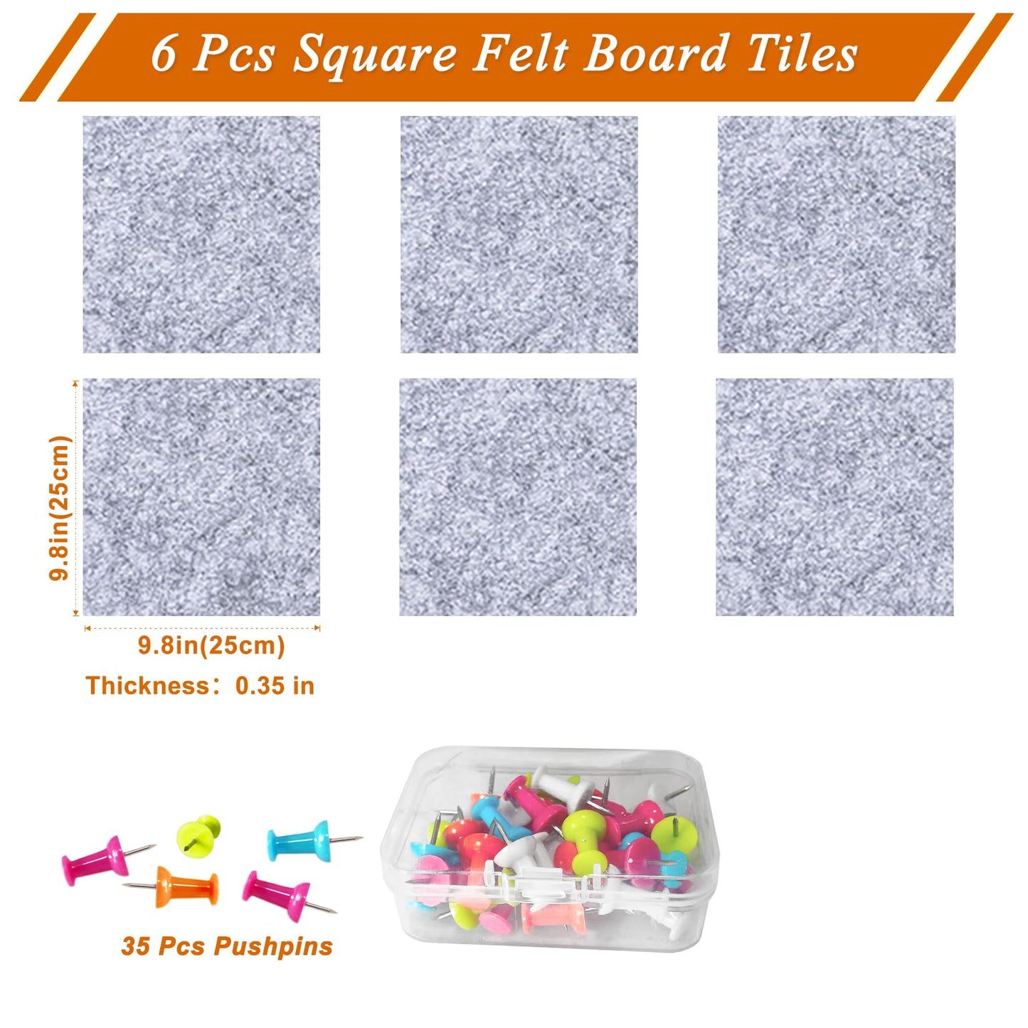 HULAVO Square Felt Cork Bulletin Board Tiles, Self Adhesive DIY Felt Pin Board for Wall 30" x 20" with 35 Pushpins for Office School Home Wall Decor Stickers Memos Photos Display (Light Grey)