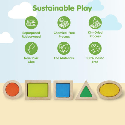 PlanToys® Geo Matching Blocks Wooden Shape Sorting Toy for Kids Ages 2+ | Montessori Activity for Colour Learning, Spatial Reasoning & Fine Motor Skills | Eco-Friendly Educational Toy