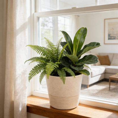 Ekirlin 7 Inch Indoor Plant Pot, Natural Resin Gravel Textures Planters, Modern Heavy Planter with Drainage Hole, Removable Rubber Stopper and Non-Slip Soft Pad, Decorative Pot for Home/Outdoor/Garden