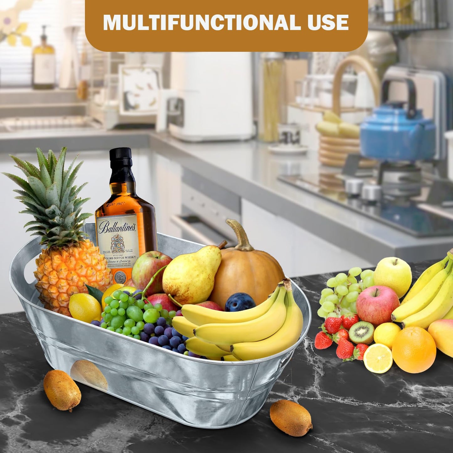 4 PCS 3 Gallon Galvanized Tub Champagne Bucket with Carry Beer Drink Storage Cooler Metal Beverage Ice Tub Galvanized Ice Buckets for Parties and Cocktail Bar Mimosa Supplies, 15.8 X 9 X 6.2 Inches