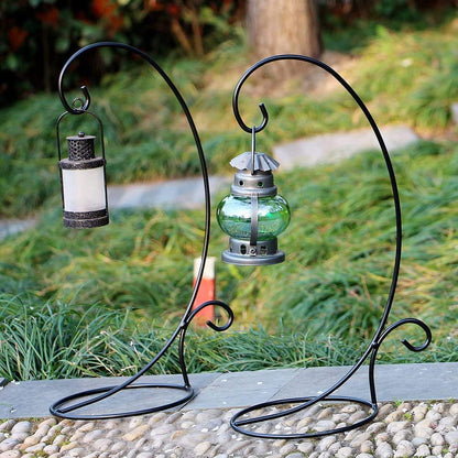 Attraction Design Ornament Display Hanging Stand Set of 2, Black Metal Stand Holder Flower Pot Stand for Hanging Glass Globe Air Plant Terrarium Succulent and Witch Ball (L)