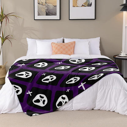 Halloween Spooky Face Blanket, Purple and Black, Soft Ghost Throw for Travel, Office, Home (60" x 50")