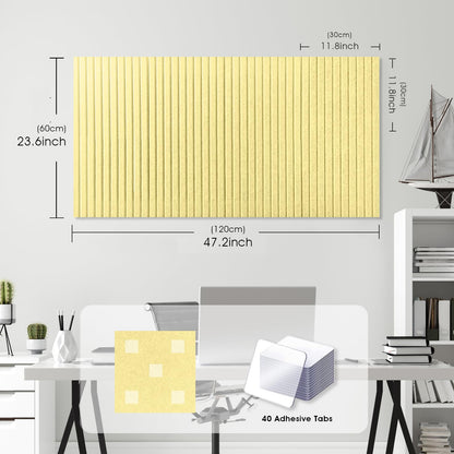 Large Cork Board for Office, 8 Pack Felt Wall Tiles with Slat Wall Paneling and Safe Removable Adhesive Tabs, Felt Bulletin Board Pin Board Cork Boards for Walls - Butter Yellow