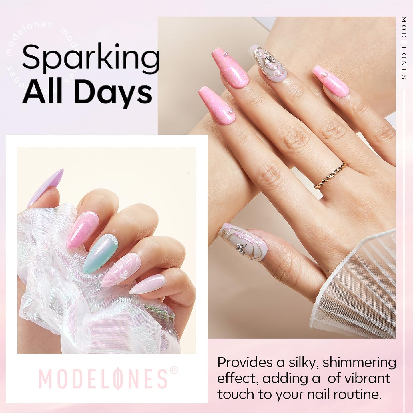modelones Builder Nail Gel with Gel Top Coat, 3Pcs Clear Builder Nail Kit for Thickening Apex Building Extension Rhinestone Gel Tips Glue, U/V LED Lamp Cured for Home DIY Salon Girls