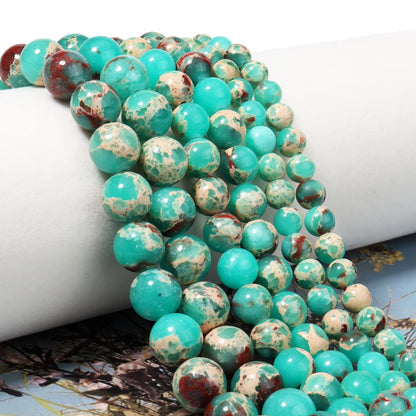 60pcs 6mm Natural Stone Beads Green Snakeskin Jasper Beads Energy Crystal Healing Power Gemstone for Jewelry Making, DIY Bracelet Necklace
