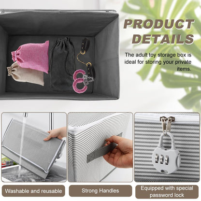 Discreet Lockable Toy Bag Storage Organizer,15 x 10 x 10 Inches Adult Toy Bag Storage Bins Case with Zipper Lid for Women and Men(Gray Stripes)