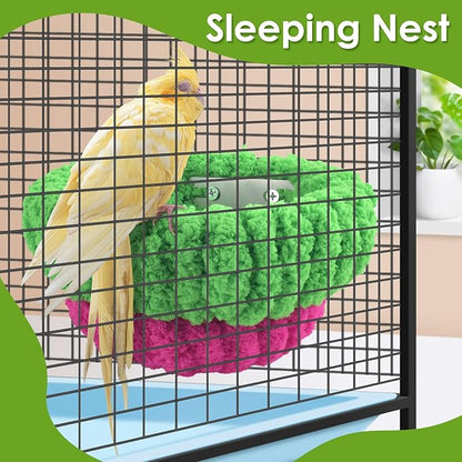 KATUMO Bird Nest, 7inch Small Parrot Breeding Bed for Budgie, Parakeet, Cockatiel, Conure, Lovebird, Canary, Finch Birds (Green/Rose, Large)
