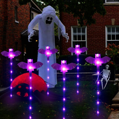 Xingpold Halloween Decorations Outdoor Solar Bat Garden Lights,6 Pack 56LED Solar Halloween Bats Lights, Waterproof Solar Pathway Lights for Outside Patio Yard Lawn Grave Party Gifts Decor Purple