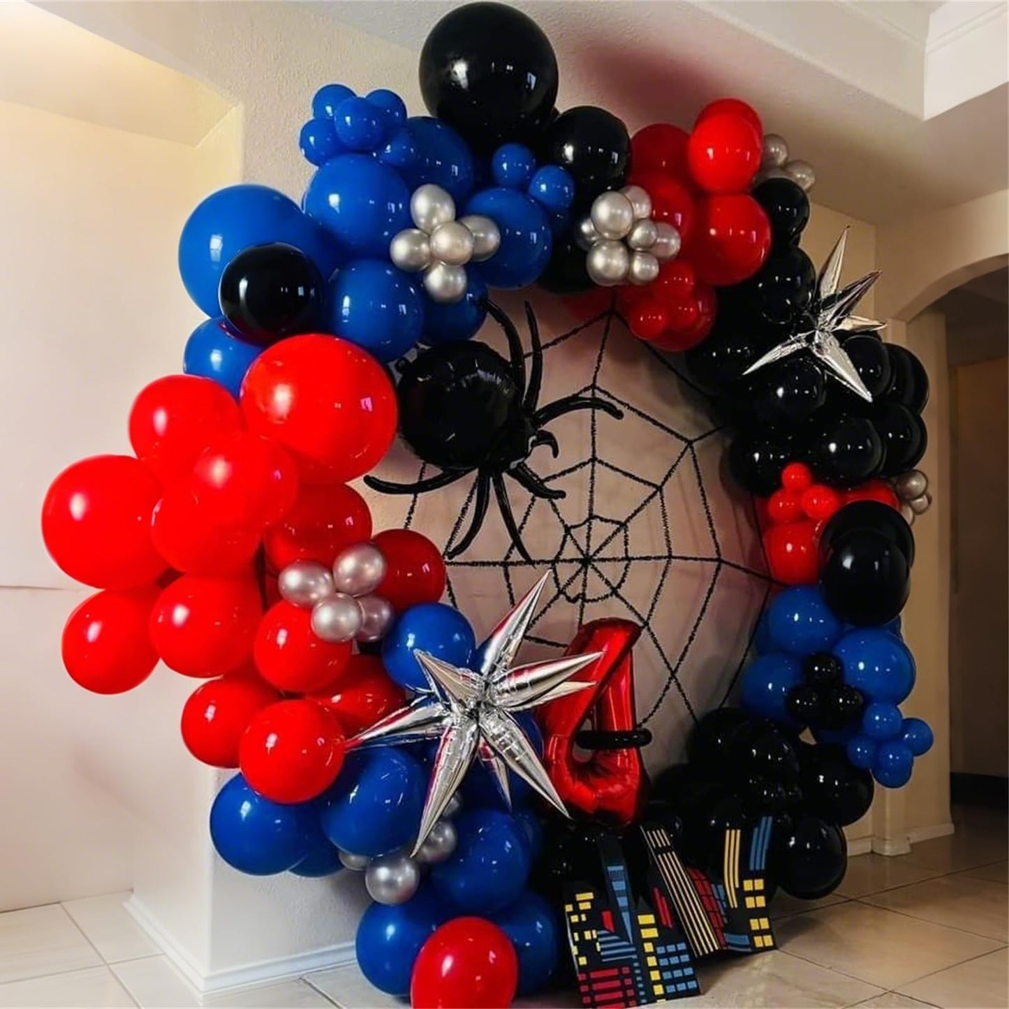 Red Blue Black Balloon Arch Garland Kit, 101 Pcs Matte Red Black and Royal Blue Latex Balloon Garland Set for Boys Kids Man Halloween Cool Spider Theme Party Birthday Graduation Party Decorations