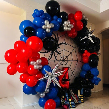 Red Blue Black Balloon Arch Garland Kit, 101 Pcs Matte Red Black and Royal Blue Latex Balloon Garland Set for Boys Kids Man Halloween Cool Spider Theme Party Birthday Graduation Party Decorations