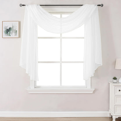 DONREN 144 Inches Long Window Scarf for Party - Luxury Soft Semi Sheer Scarf Valance for Wedding (1 Panel,White)