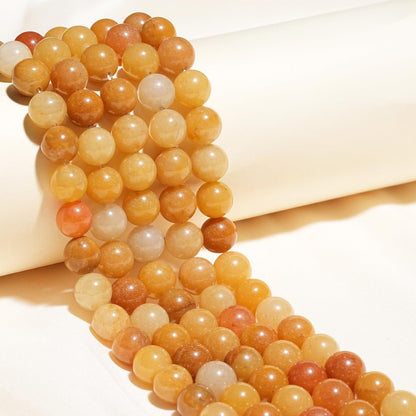 8mm Natural Yellow Jade Gemstone Beads Polished Round Smooth Stone Beads for Bracelets Jewelry Making 15inch Loose Beads