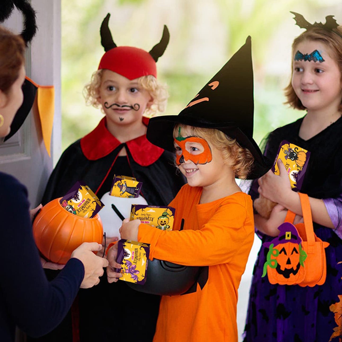 Shemira Halloween Party Favor for Kids, 24 Pack Jigsaw Puzzles in Halloween Theme Designs for Trick or Treating, Halloween Goodie Bag Filler,Miniatures Novelty Toy, School Classroom Reward