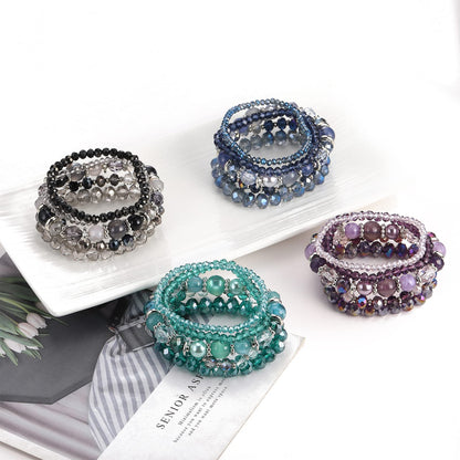 Noessla Beaded Boho Stretch Bracelet Colorful Stackable Crystal Beads Bracelets Trendy Costume Jewelry Mothers Day Gifts for Women(21-Purple)