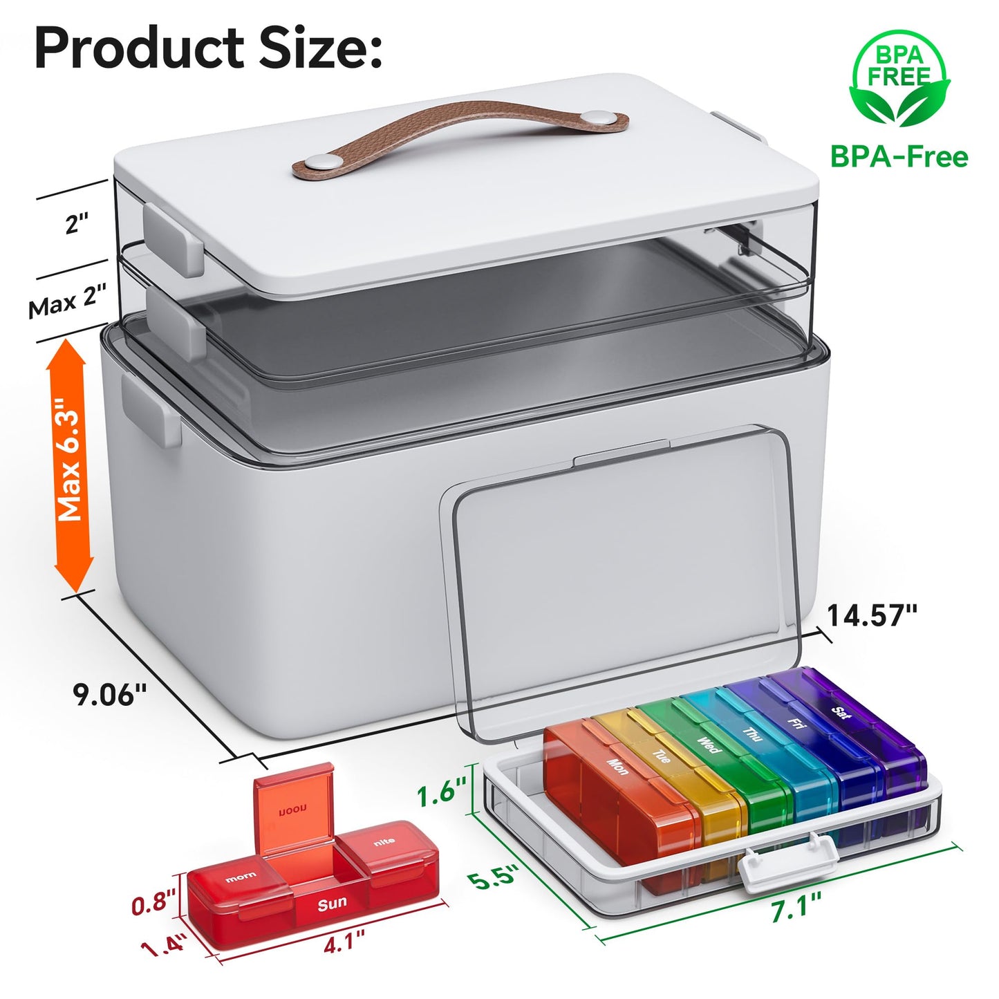 CTIME 3-Tier Medicine Organizer with Pill Case - Portable Pill Case & Empty First Aid Kit for Home, Travel, RV, School, Dorm, Ideal Elderly, Father Gift