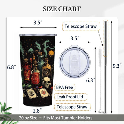 MtoLatap Witchy Apothecary 20oz Travel Tumbler | Stainless Steel Vacuum Insulated | Mug with Leak Proof Lid & Telescope Straw | Hot & Cold Coffee Cup | Halloween Gifts for Men and Women