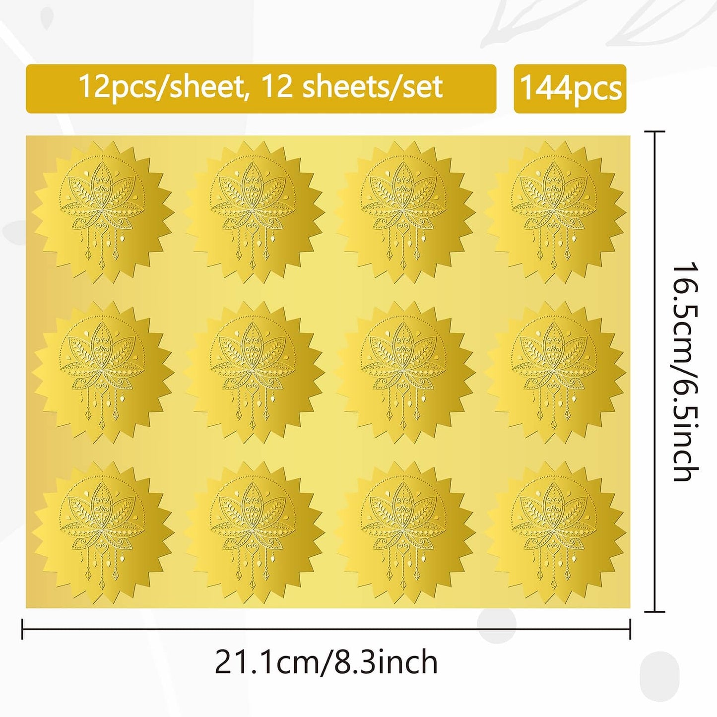 CRASPIRE 144Pcs Lotus Flower Gold Foil Embossed Stickers 2" Mandala Self Adhesive Envelopes Seals Round Labels for Wedding Invitation Graduation Corporate Certificates Diplomas Gift Wrapping Decor