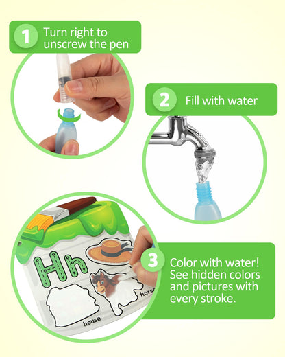 Coogam Water Painting Cards with Learning Alphabet, Reusable Aqua Painting Doddle Vocabulary Flash Cards, ABC Words Learning Educational Montessori Toy Gift for 3 4 5 Year Old Kids