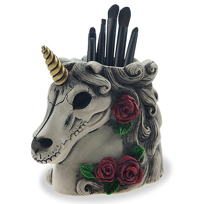 Cyborpon Gothic Unicorn Makeup Brush Holder Skull Gift for Women Adults Pen Organizer Halloween Decor Day Dead Goth Accessory