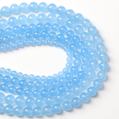 10MM 38PCS Blue Aquamarine Chalcedony Spacer Loose Beads for Jewelry Making DIY Bracelet Necklace