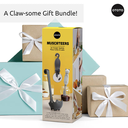 OTOTO Muscateers Bundle of Mary Cat, Katie, Kitty - Jar Scraper Spatula, Soup Ladle, Pizza Cutter - Cute Kitchen Accessories, Spooky Gothic Cat Gifts for Women, Kitchen Gifts, Halloween Gifts