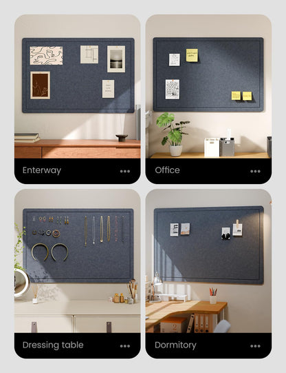 Fluxynara Bulletin Board,35.4" x 23.6" Cork Board Alternative with 12 Safe Removable Adhesive Tabs, Foldable Felt Pin Board for Home Office, Classroom, Bedroom,Entryway for Walls—Navy Blue