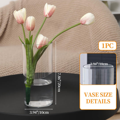RosPynn Flower Vase Acrylic Cylinder,7.86" Tall Clear Vase for Centerpieces,Wedding Decorative,Home Décor, Non Breakable Plastic, 3.94" x 7.86" Tall Round - Clear
