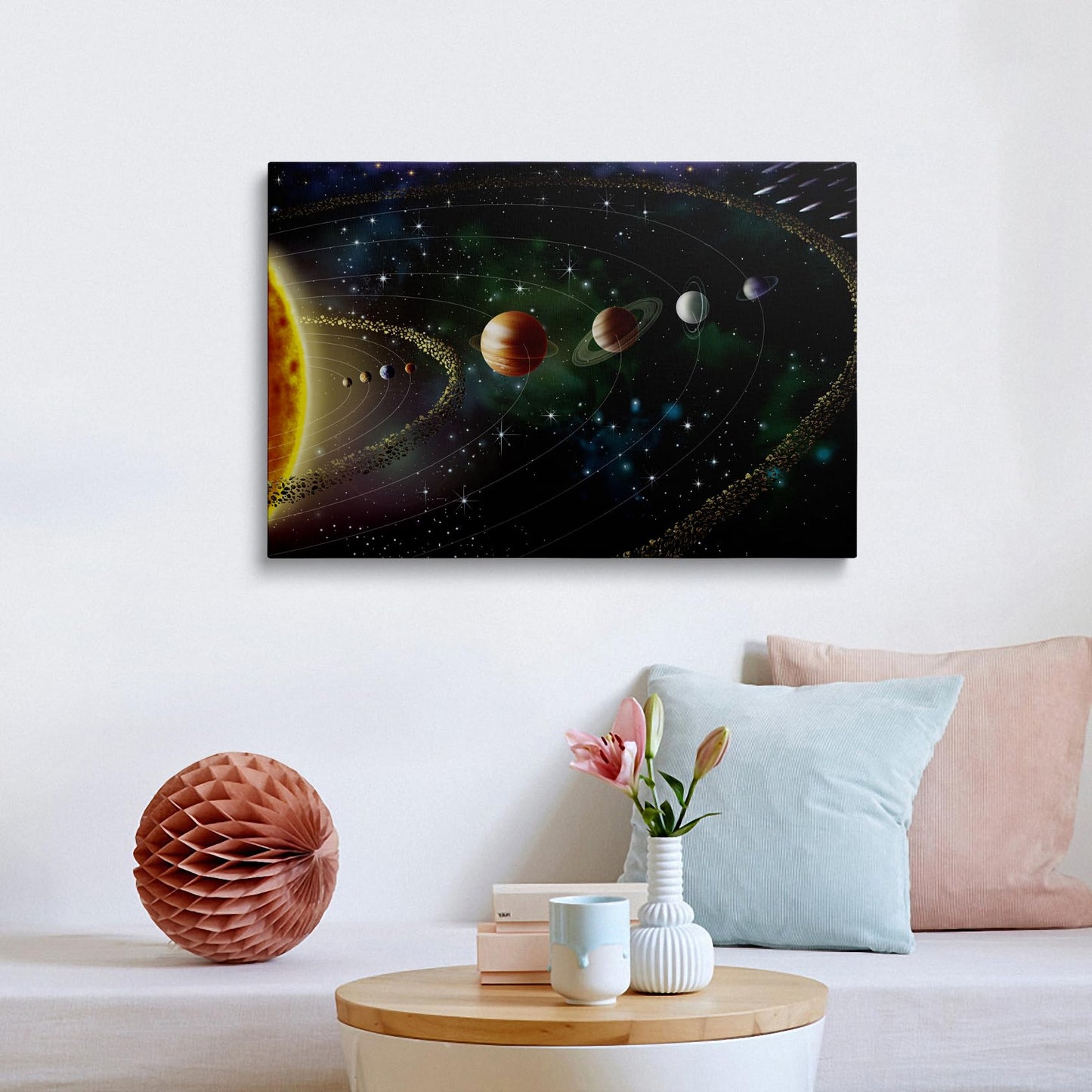 Framed Cool Space Theme Galaxy Astronomy Canvas Wall Art Universe Solar System Poster Planets Decor For Kids Living Room Bedroom Home Office Artwork Gift Ready To Hang(12x16 Inches)