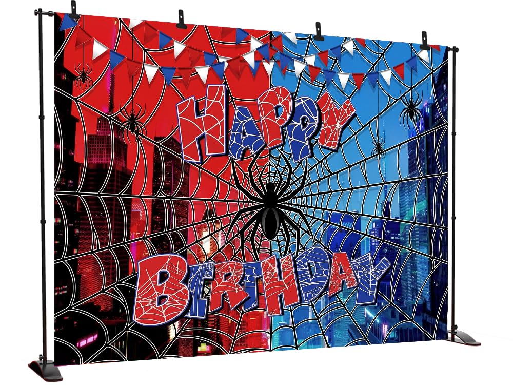 Spider Web Backdrop for Photography Superhero Photo Backdrop Red Blue City Spider Photo Background Children Boys Baby Shower Birthday Party Decorations Supplies Photo Studio Prop Banner XH015 (7x5ft)