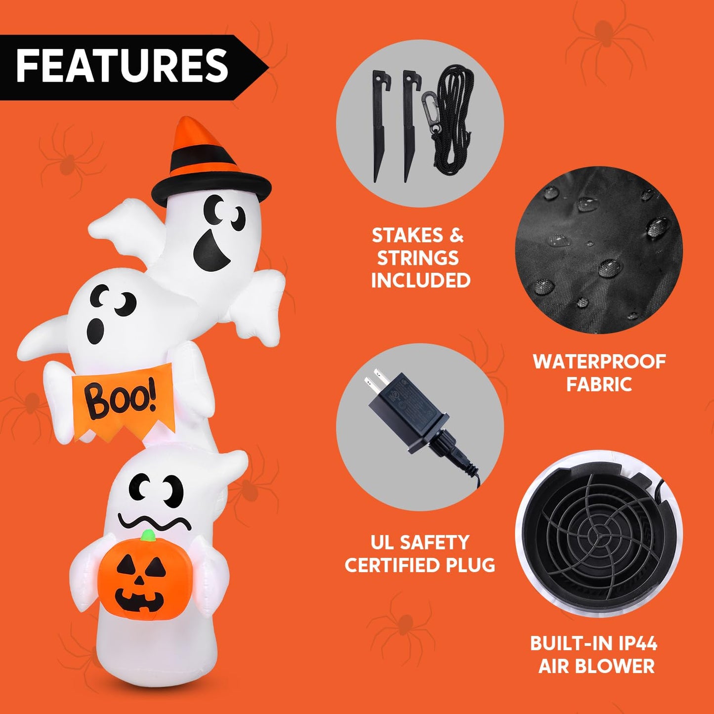 JOYIN 9ft Tall Halloween Inflatable Ghost Outdoor Decorations, Giant Overlap Ghost Inflatable Decor with LEDs, Blow Up Yard Decorations for Halloween Party Garden Lawn Yard Decor
