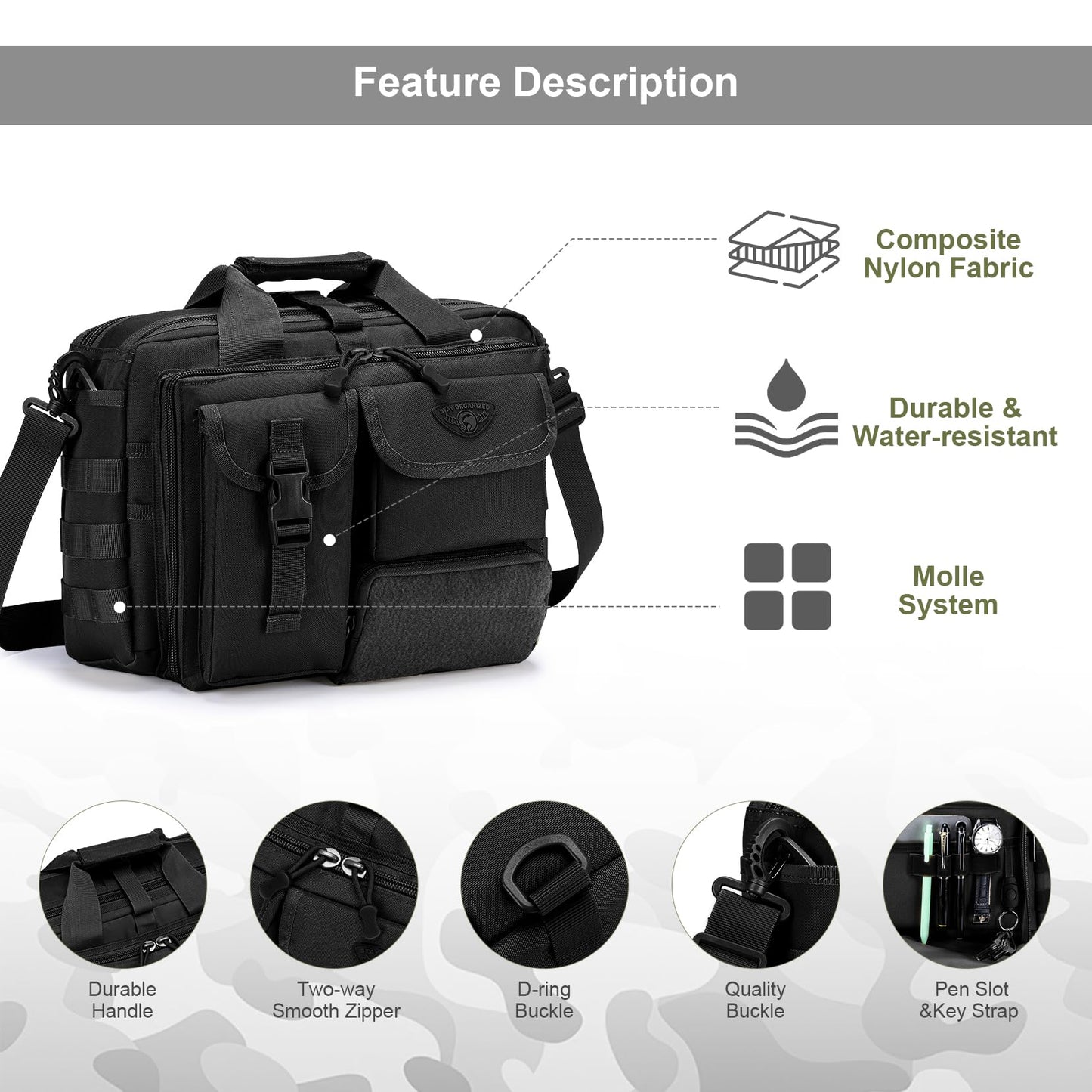 Stypos Tactical Messenger Bag, Tactical Briefcase for Man Military Laptop Bag 15.6/17.3 Inch Messenger Shoulder Bag