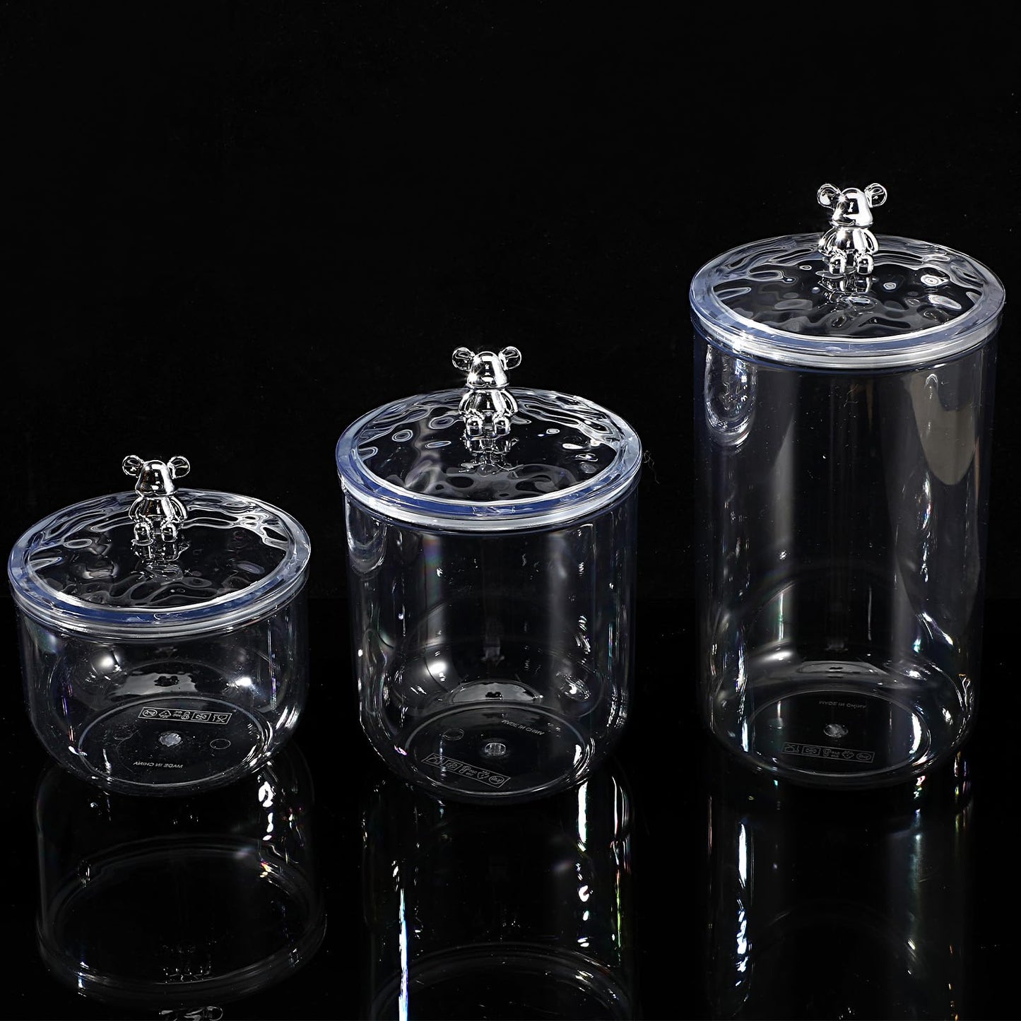 Ckhoid 3PCS Clear Candy Jars With Lid, Plastic Storage Jar Canister with Airtight Lid, Decorative Cookie Container for Snacks Buffet Wedding Home Bar Décor, Pantry Food Organizer Container 30/47/68 Oz