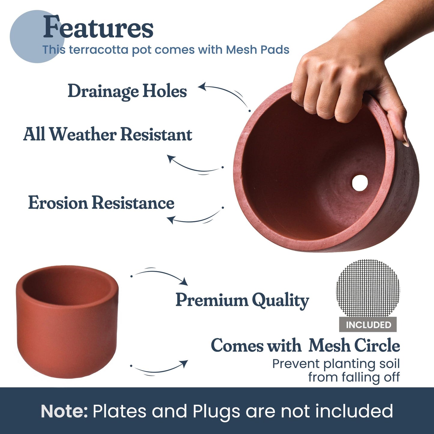 FINE Living 4 & 6 Inch Terracotta Pots for Plants, Set of 2, Ceramic Planter Clay Pots, Succulent Planter Pots with Drainage Hole and Mesh Net for Gifts, DIY Craft, Garden & Home Decor