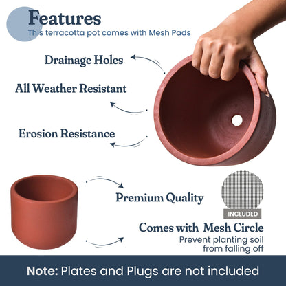 FINE Living 4 & 6 Inch Terracotta Pots for Plants, Set of 2, Ceramic Planter Clay Pots, Succulent Planter Pots with Drainage Hole and Mesh Net for Gifts, DIY Craft, Garden & Home Decor