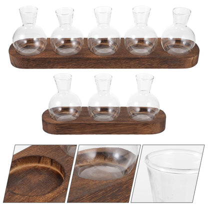 Toyvian Glass Plant Vase Set with Wooden Base, Hydroponic Terrarium for Indoor Greenery, Desktop Decorative Flower Vases for Office and Living Room (3 Bottles + 5 Bottles)