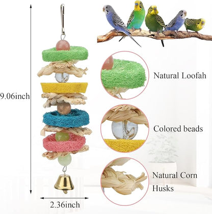 Hypeety Pet Bird Parrot Swing Chewing Toy Natural Sepa Takraw with Happy Twist Colorful Bead Swing Bell