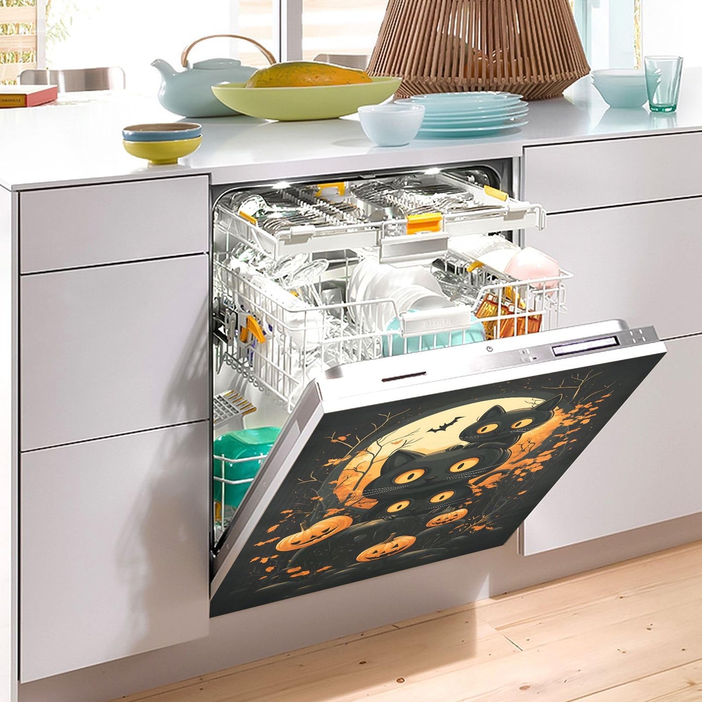 Cute Halloween Magnetic Sticker Dishwasher Door Cover Kitchen Cabinet Panels, Fridge Magnet, Home Appliances Decor Decals 23" W x 26" H