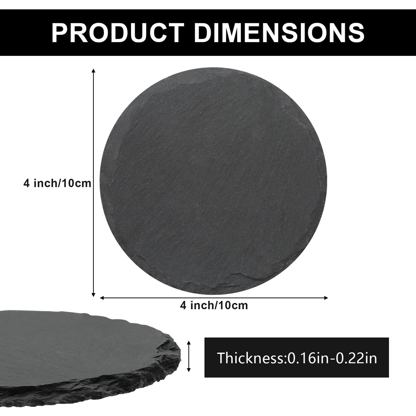 68 PCS Round Slate Drink Coasters Set, SIJDIEE 4 Inch Laser Engraving Black Slate Stone Coasters with Anti-Scratch Bottom and Coaster Holder for Office Bar Kitchen Home Dinner Table Decor Supplies