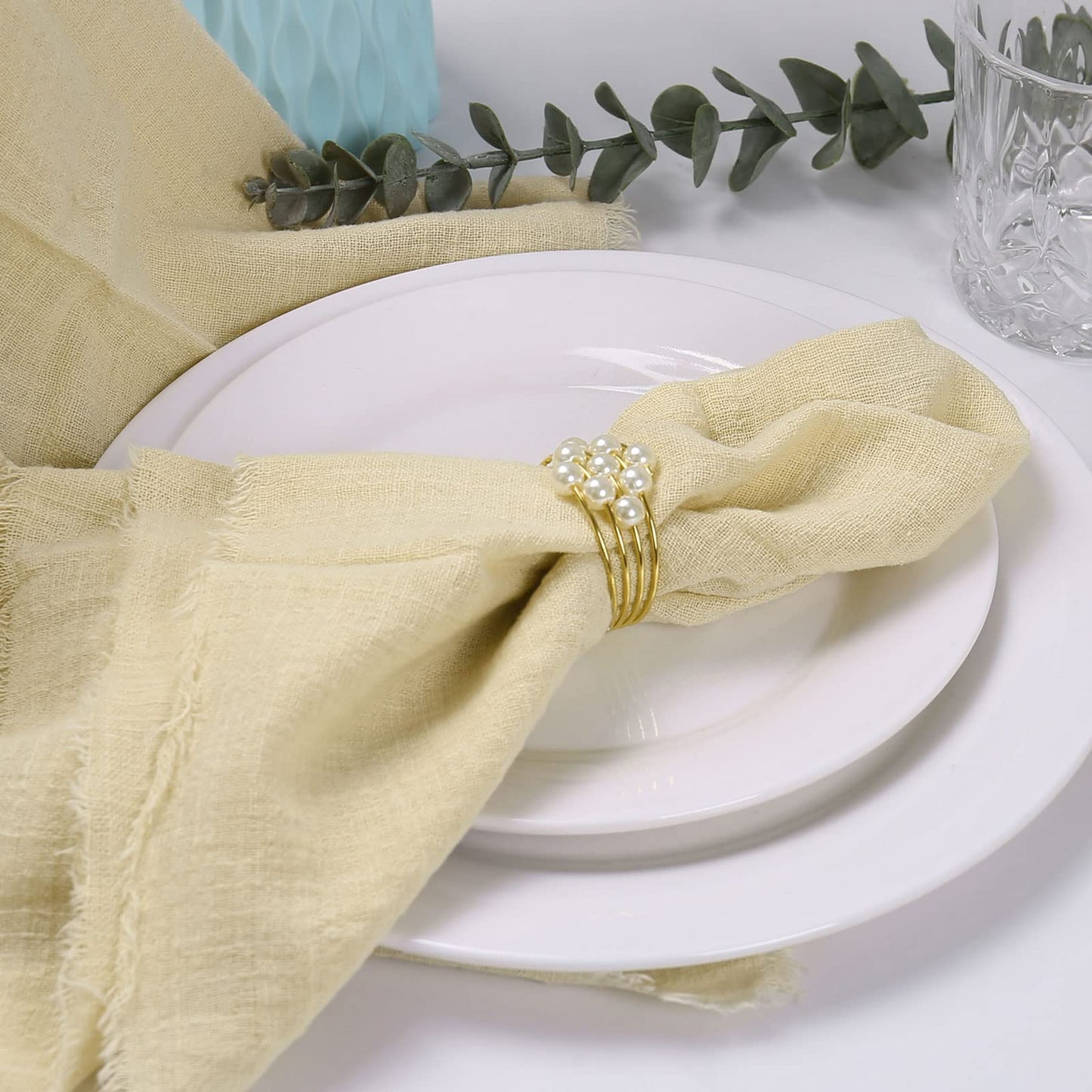 Handmade Cloth Napkins 100% Cotton Napkins with Fringe Set of 12,16.6 x 16.6 Inch Reusable Soft Napkins for Dinner,Rustic,Party,Weddings,Christmas,Thanksgiving Day,Halloween(Ivory)