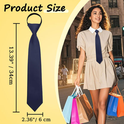 GHTIYLP Black Tie for Women Pre-tied Adjustable Womens Tie, Solid Color Zipper Ties for Women Accessory School Office Casual (Navy Blue)