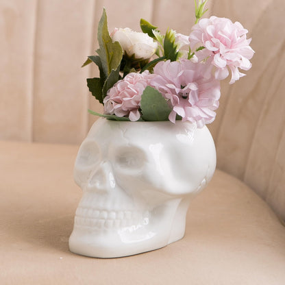 Tanvecle 2 Pcs Skull Planter Pots, Skeleton Vase/Bowl for Flowers, Succulent, Cactus and Candy, for Gothic Home Office Desk, Halloween and Day of The Dead Decorations - White and Black