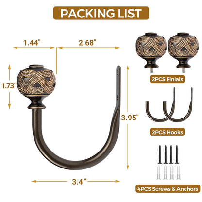 USFOOK 2 Pack Bronze Curtain Holdbacks, Decorative Window Drapery Tiebacks (2 Pack/1 Pair), Curtain Tie Back Hooks for Wall with Leaf Finials (3.95" L x 3.4" W)
