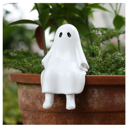 Halloween Resin Sitting Ghost Figurine Garden Sculpture Decor for Outdoor Patio, Balcony Planter, Home Bookshelf