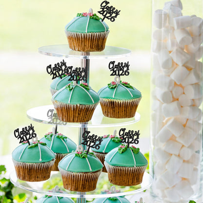 Boao 100 Pieces Class of 2026 Cupcake Toppers Plastic Graduation Cake Picks Graduation Decorations Grad Party Supplies(Black)