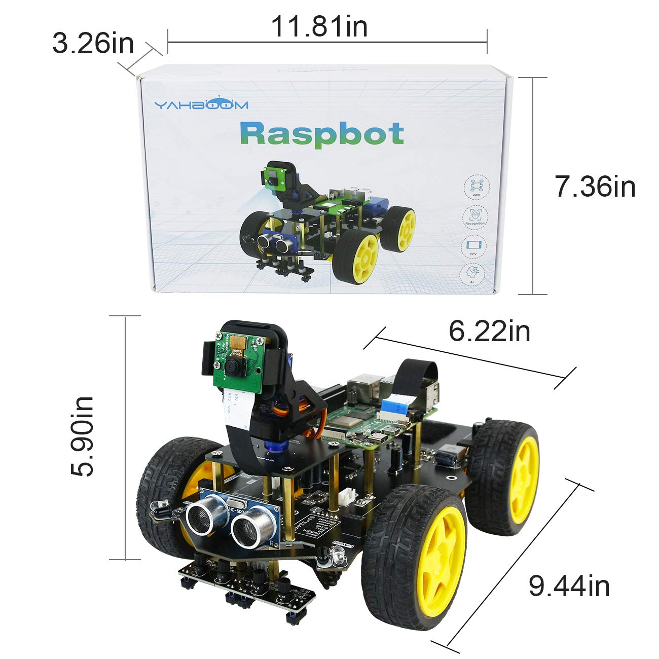 Yahboom Raspberry Pi 5 4GB AI Starter Robot for Python Programming DIY Car Kit, Visual Recognition, Autonomous Driving for Mechanical Engineer (Without Pi5)