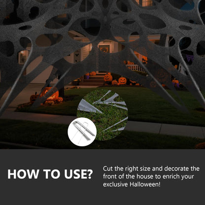 wymulot 1000 Sqft （After Streched with Holes） Grey Uncut Giant Spider Web Halloween Decorations Outdoor with 10 Ground Nails Stretchy Beef Cloth Netting DIY Flexible Elastic for Yard Party Decor