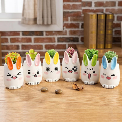6 Pcs Cartoon Animal Succulent Pots with Drainage - 2.8 Inch Cute Ceramic Mini Planters for Small Plants, Cactus, Air Plants - Decorative Animal Flower Pots for Indoor Desk, Home Decor