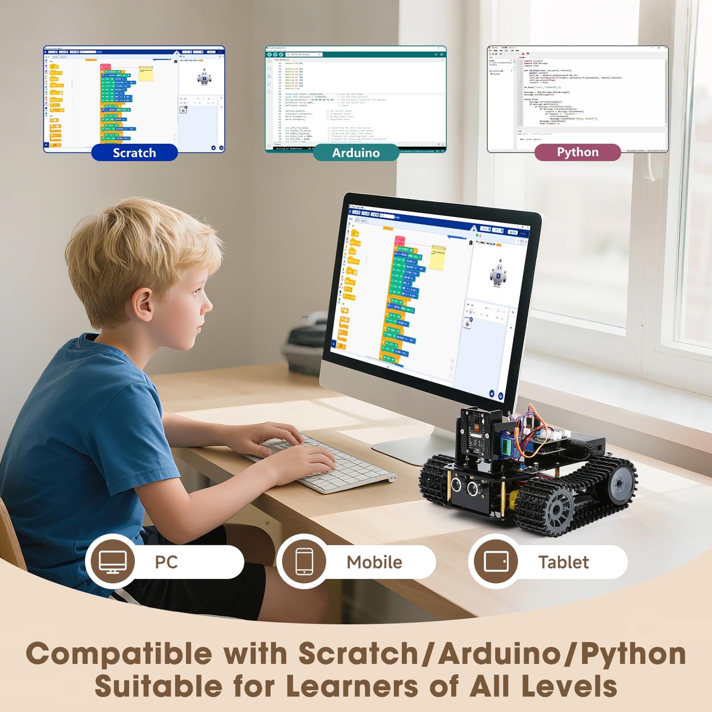 Robotics for Kids Ages 12-16, ACEBOTT 4 in 1 Smart Robot Kit with 3MP Camera + Tank Car, STEM Toys Coding Kit Compatible with Arduino & Scratch, App & Remote Control, for Kids & Teens