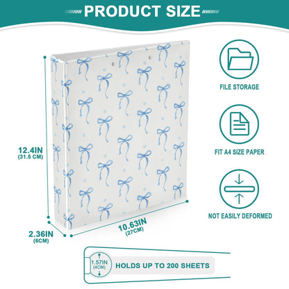 Blue Bow Round Ring Binders 1.5 Inch Ribbon Bow Knot 3 Ring Clipboard Binder for Office School Work Supplies File Folder 200 Sheet Capacity
